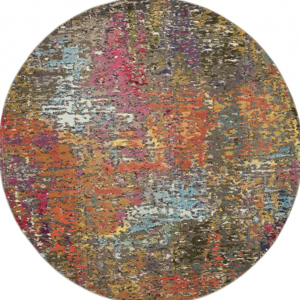 8 X 8 Sunset Round Abstract Power Loom Non Skid Area Rug Image 4