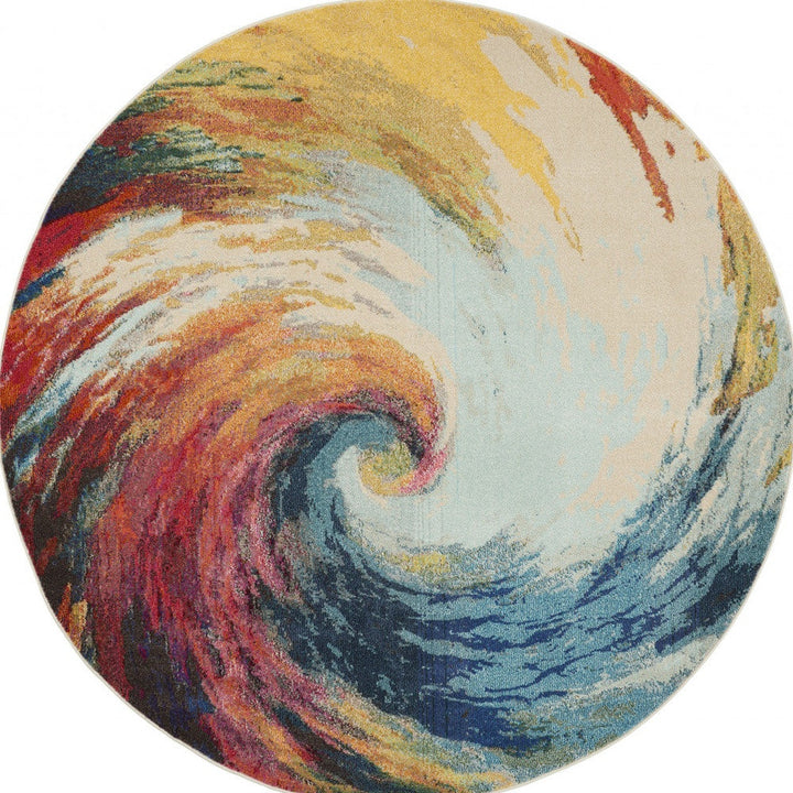 8 X 8 Wave Round Abstract Power Loom Non Skid Area Rug Image 4