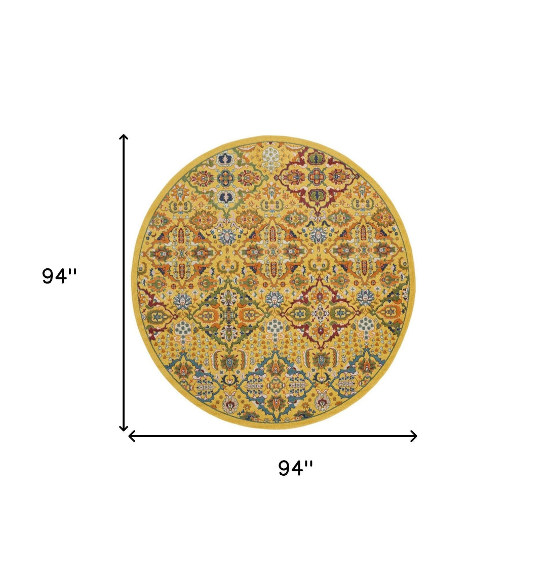 8 Yellow Round Floral Power Loom Area Rug Image 9