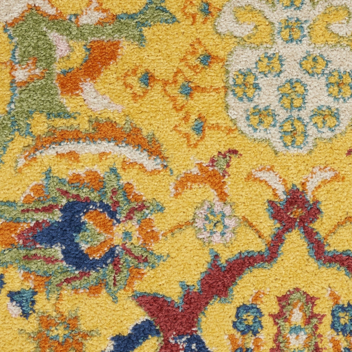 8 Yellow Round Floral Power Loom Area Rug Image 10