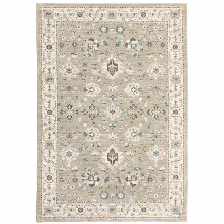 9 x 12 Beige and Ivory Oriental Power Loom Area Rug Image 1