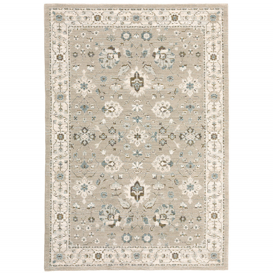 9 x 12 Beige and Ivory Oriental Power Loom Area Rug Image 1