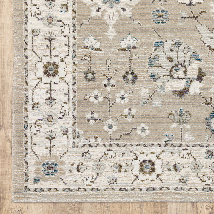 9 x 12 Beige and Ivory Oriental Power Loom Area Rug Image 2