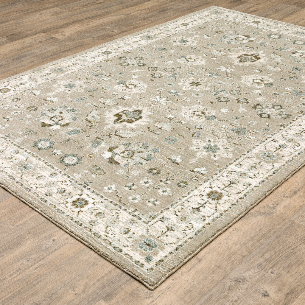 9 x 12 Beige and Ivory Oriental Power Loom Area Rug Image 4