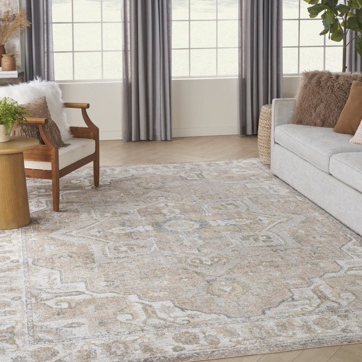 9 x 12 Beige Oriental Power Loom Area Rug Image 5