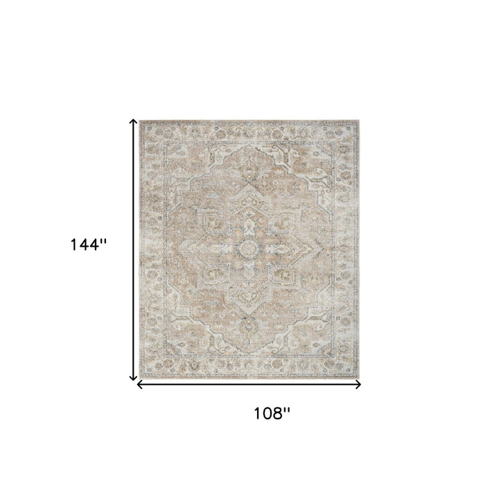 9 x 12 Beige Oriental Power Loom Area Rug Image 7