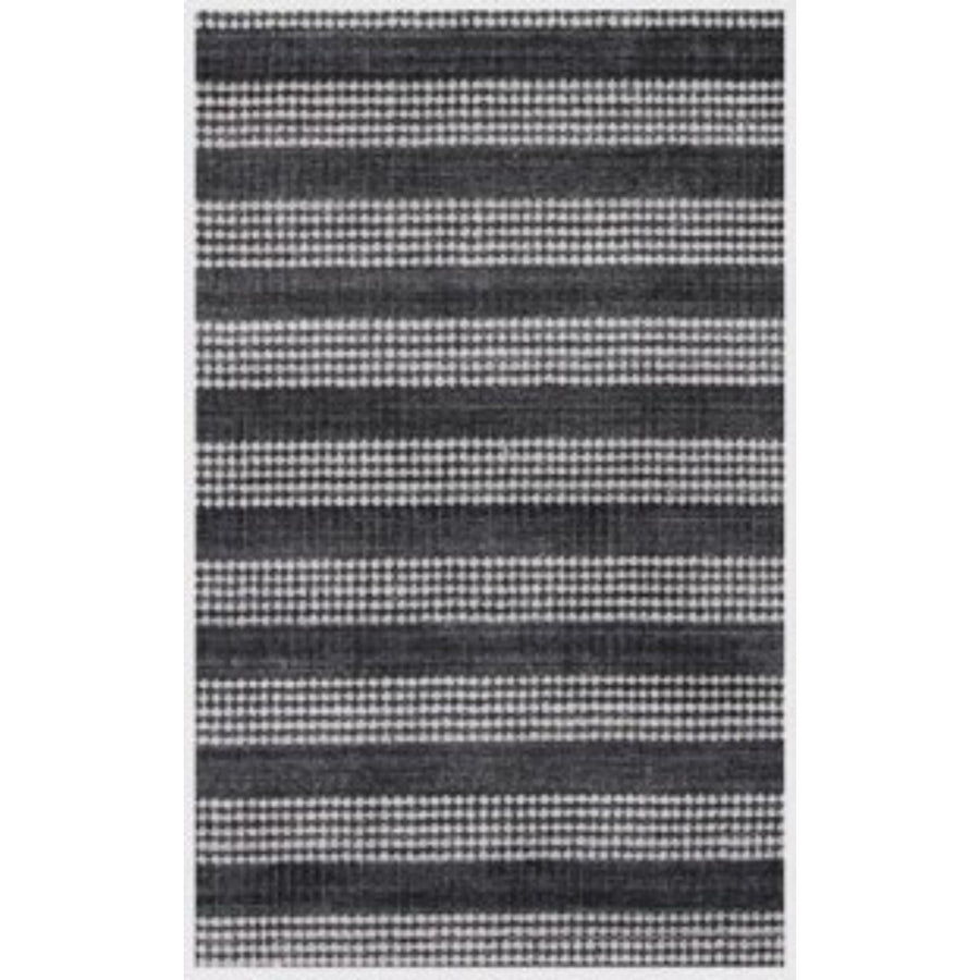 9 X 12 Black And White Striped Hand Loomed Area Rug Image 1