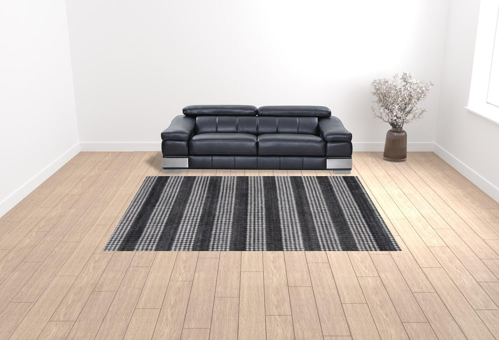 9 X 12 Black And White Striped Hand Loomed Area Rug Image 2