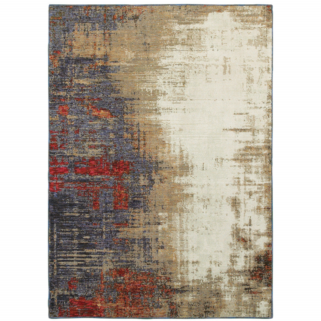 9 x 12 Blue and Beige Abstract Power Loom Area Rug Image 1