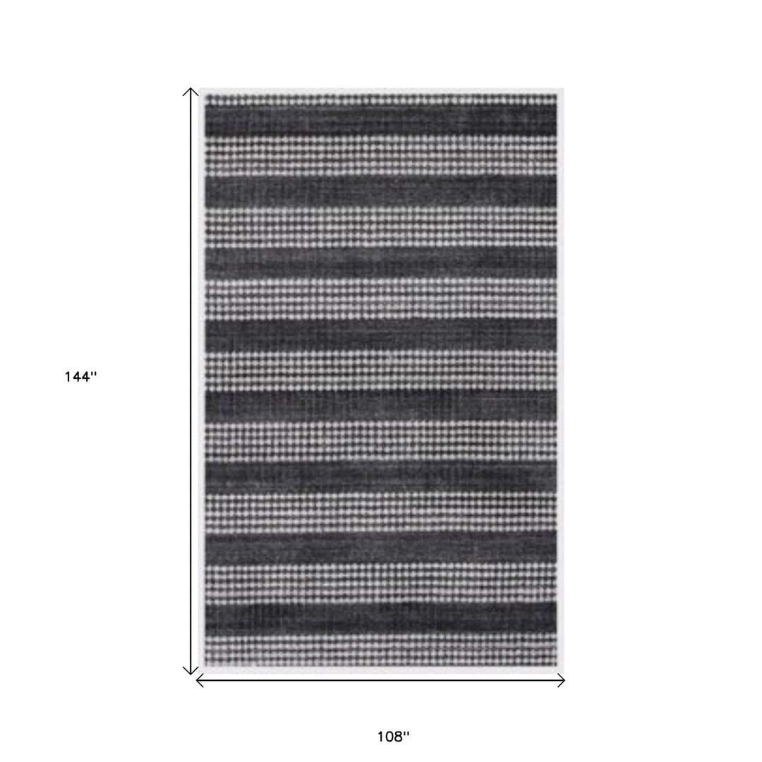 9 X 12 Black And White Striped Hand Loomed Area Rug Image 5