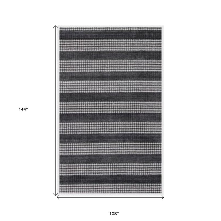 9 X 12 Black And White Striped Hand Loomed Area Rug Image 5