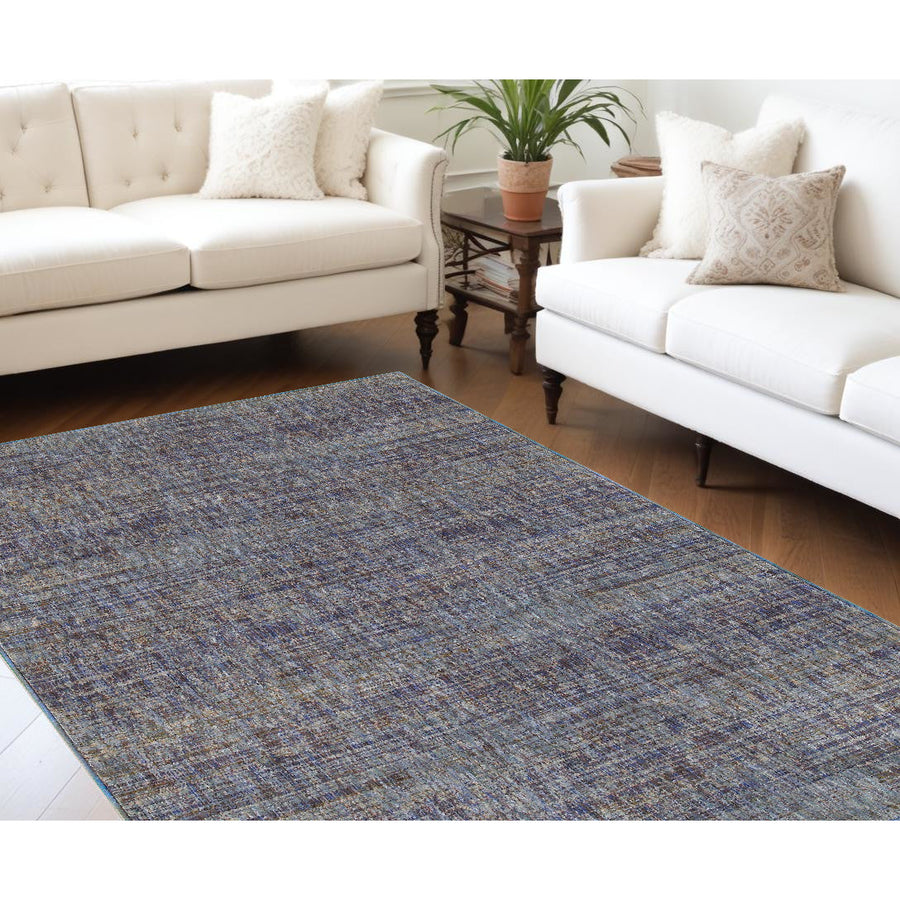 9 x 12 Blue and Ivory Power Loom Area Rug Image 1