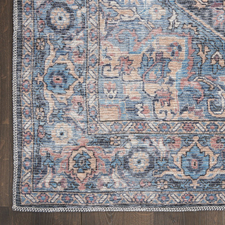 9 X 12 Blue And Pink Floral Power Loom Distressed Washable Area Rug Image 2