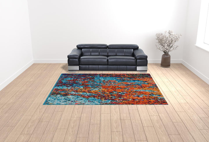 9 x 12 Blue and Orange Abstract Power Loom Area Rug Image 3