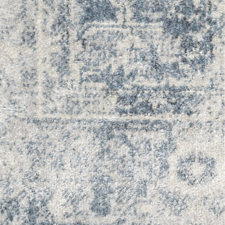 9 x 12 Blue and Ivory Oriental Power Loom Distressed Area Rug Image 8