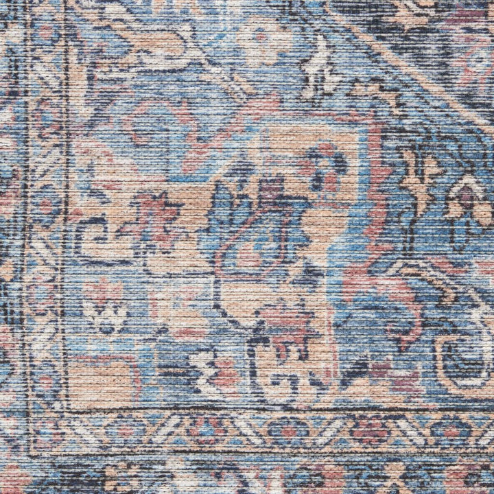 9 X 12 Blue And Pink Floral Power Loom Distressed Washable Area Rug Image 4