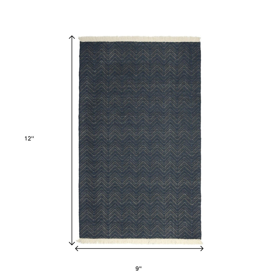 9 X 12 Blue Chevron Hand Woven Area Rug Image 1