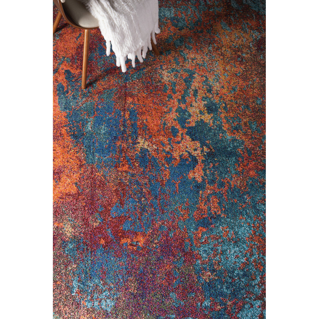 9 x 12 Blue and Orange Abstract Power Loom Area Rug Image 11