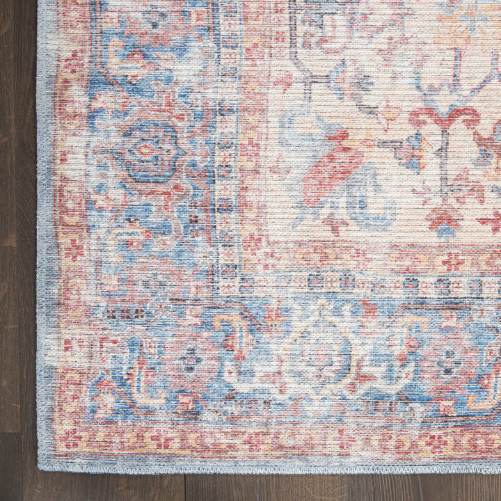 9 X 12 Blue Floral Power Loom Distressed Area Rug Image 3