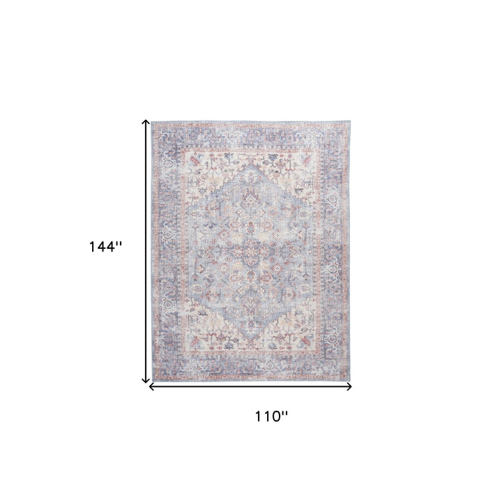 9 X 12 Blue Floral Power Loom Distressed Area Rug Image 9