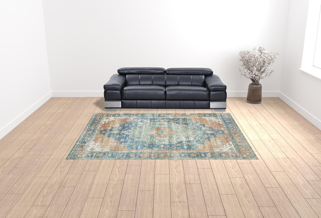 9 X 12 Blue Oriental Power Loom Stain Resistant Area Rug Image 3