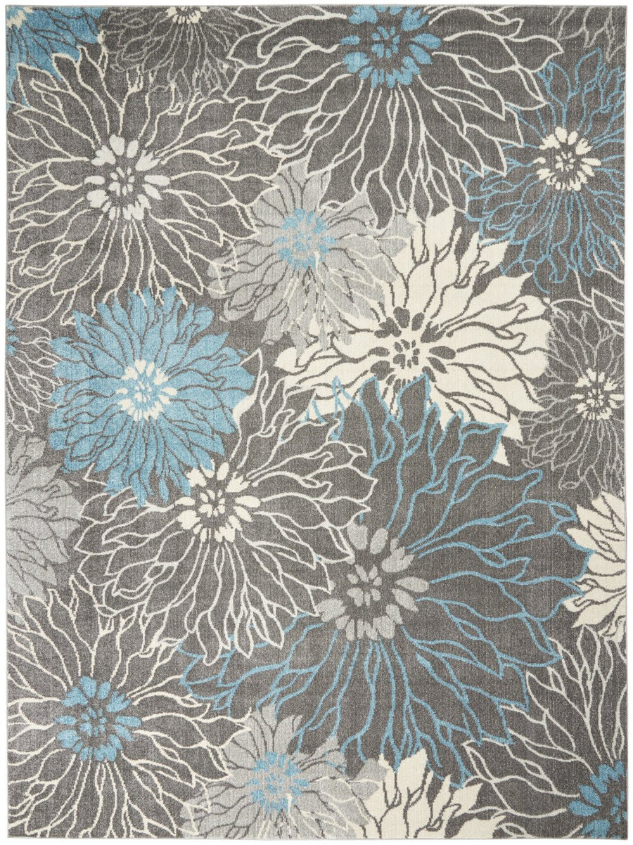 9 x 12 Charcoal Floral Power Loom Area Rug Image 1