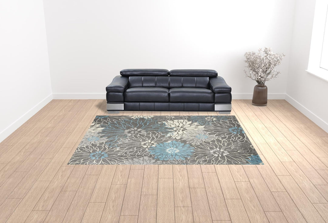 9 x 12 Charcoal Floral Power Loom Area Rug Image 2