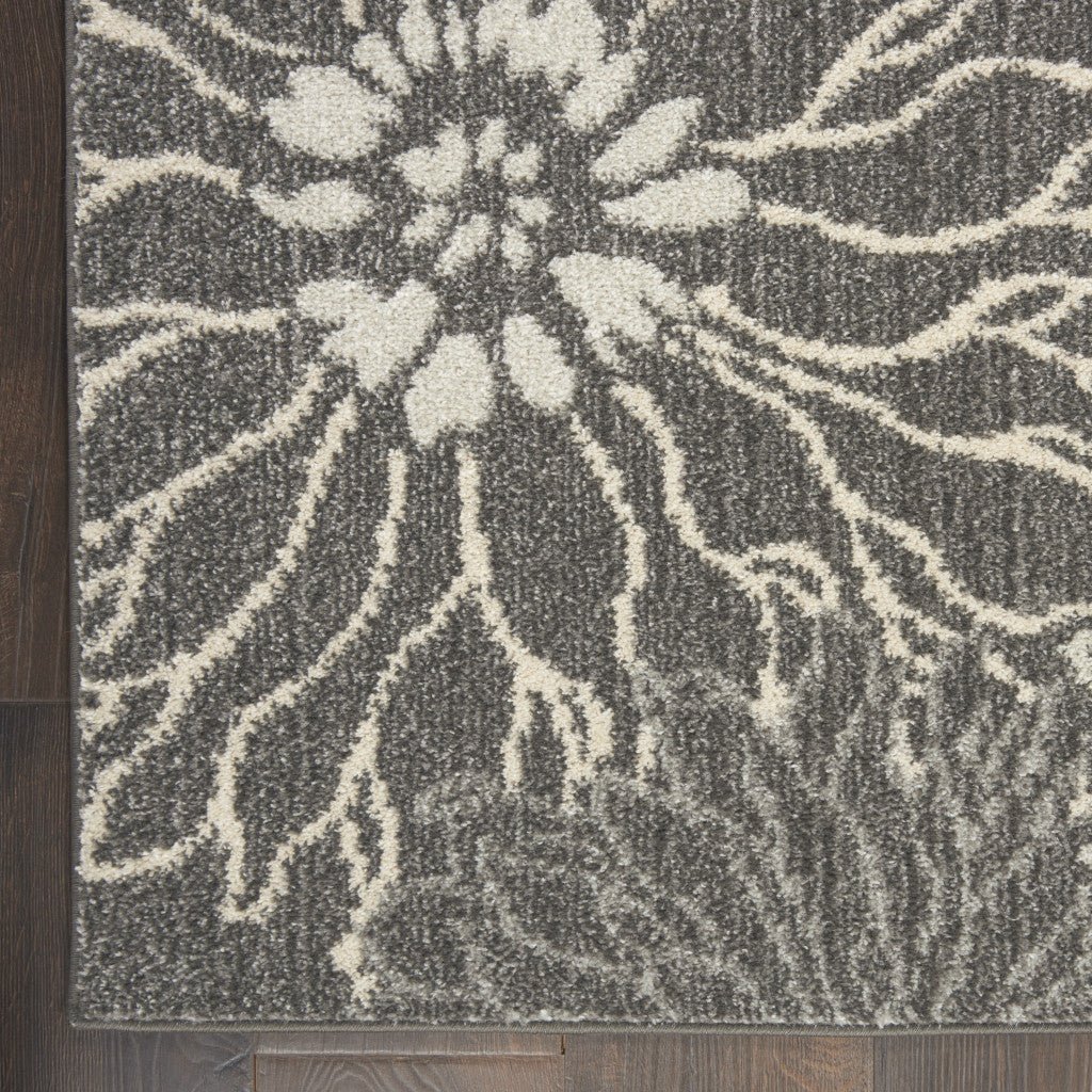 9 x 12 Charcoal Floral Power Loom Area Rug Image 6