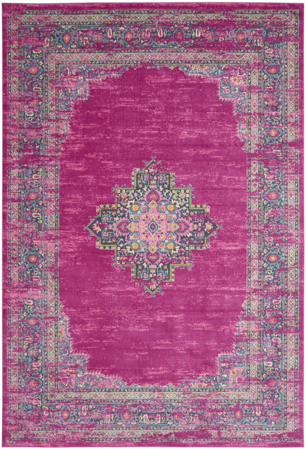 9 X 12 Fuchsia Floral Power Loom Area Rug Image 1