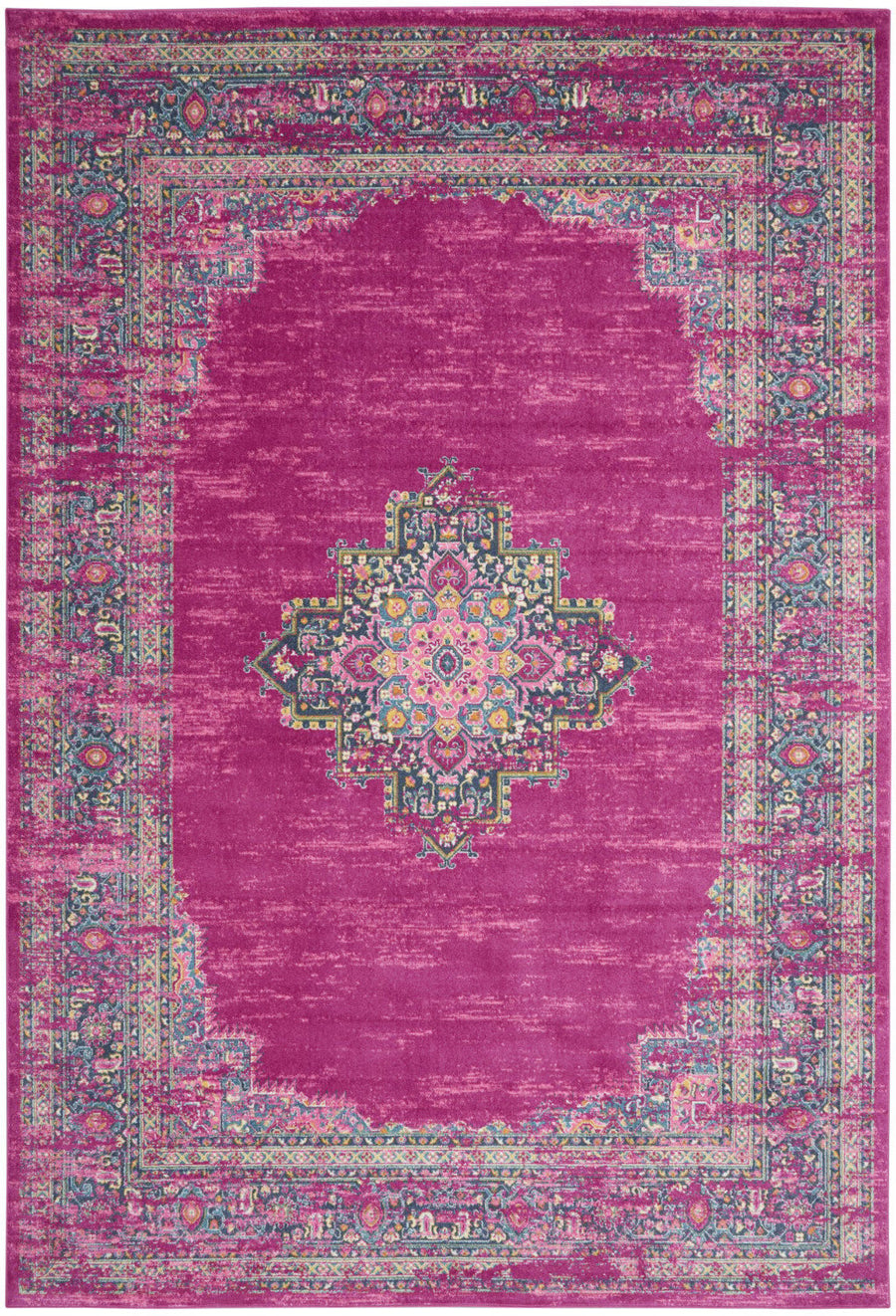 9 X 12 Fuchsia Floral Power Loom Area Rug Image 1