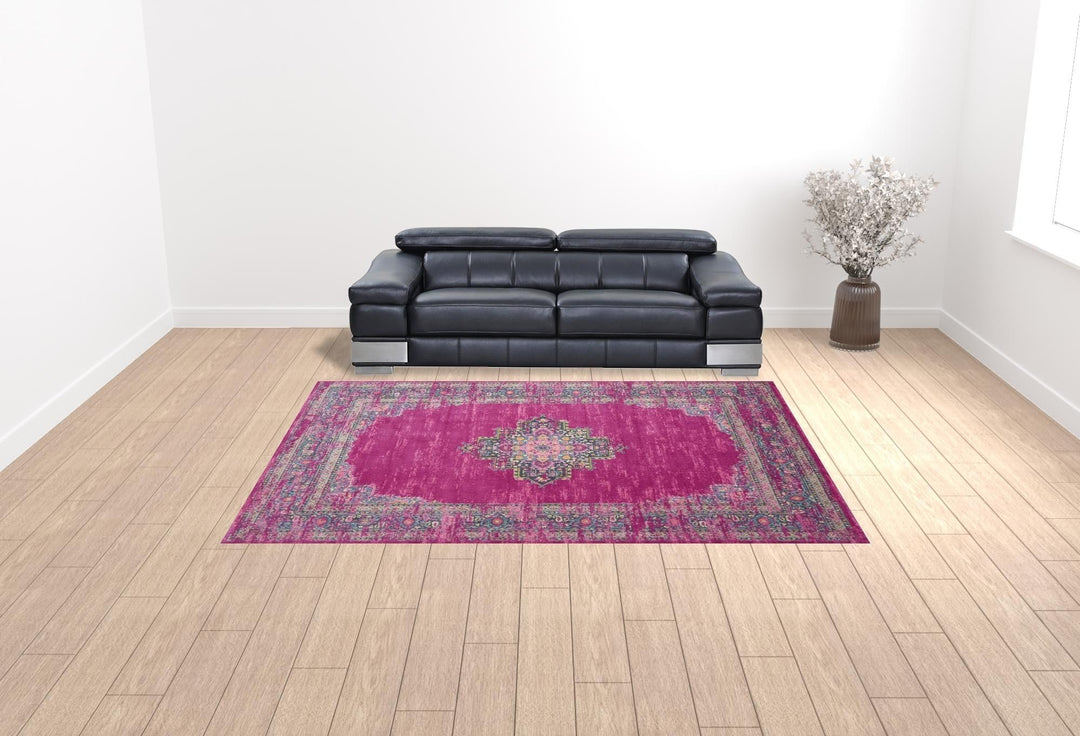 9 X 12 Fuchsia Floral Power Loom Area Rug Image 2