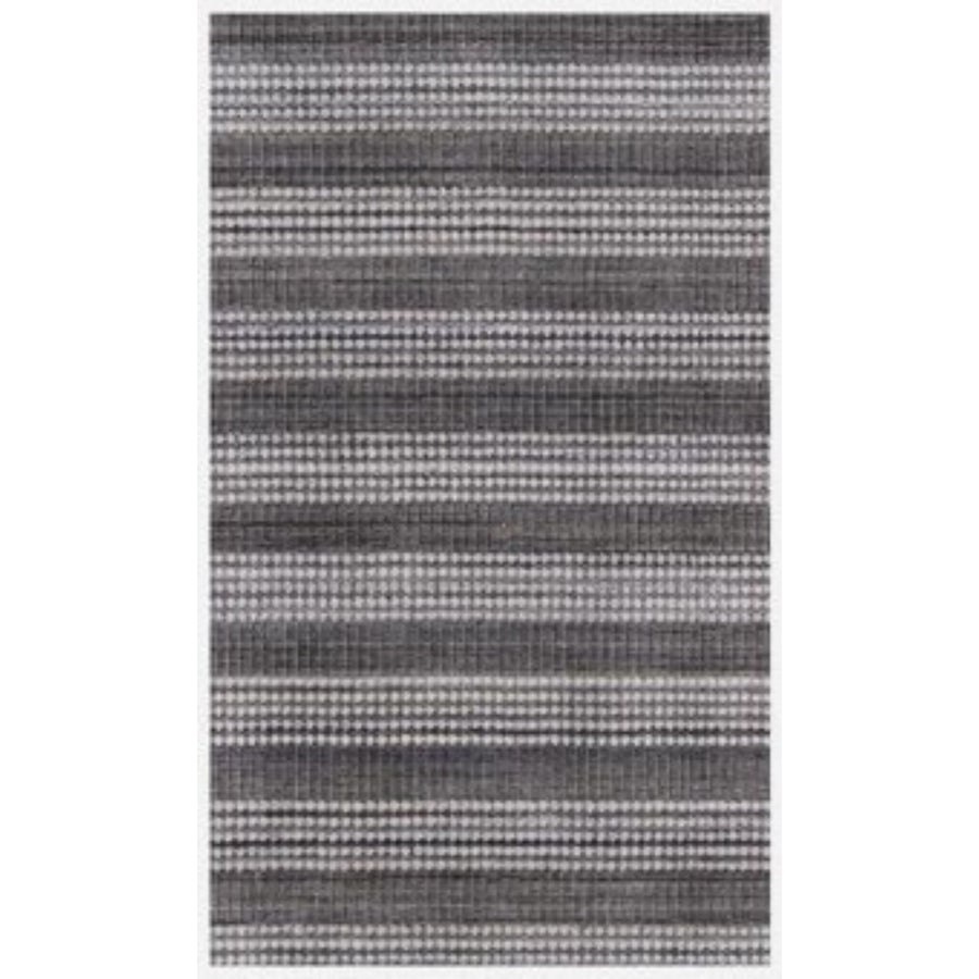 9 X 12 Dark Grey And White Striped Hand Loomed Area Rug Image 1