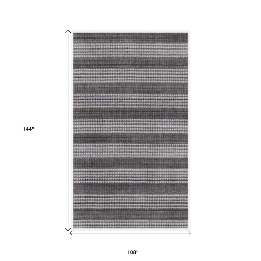 9 X 12 Dark Grey And White Striped Hand Loomed Area Rug Image 5