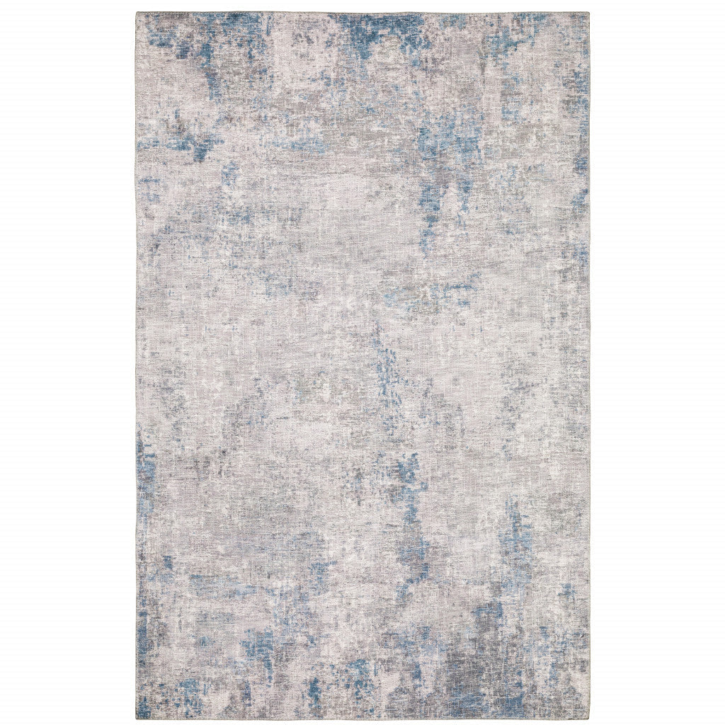 9 X 12 Grey And Blue Abstract Power Loom Stain Resistant Area Rug Image 1