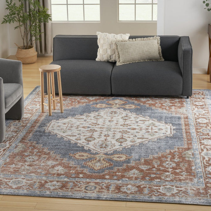 9 x 12 Ivory Oriental Power Loom Distressed Area Rug Image 6