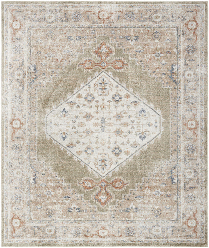 9 x 12 Khaki Oriental Power Loom Distressed Washable Area Rug Image 1