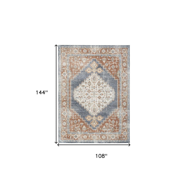 9 x 12 Ivory Oriental Power Loom Distressed Area Rug Image 9