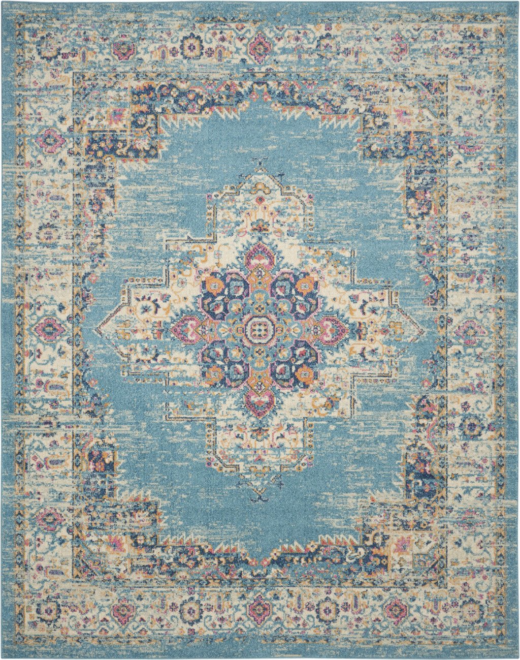 9 x 12 Light Blue Floral Power Loom Area Rug Image 1