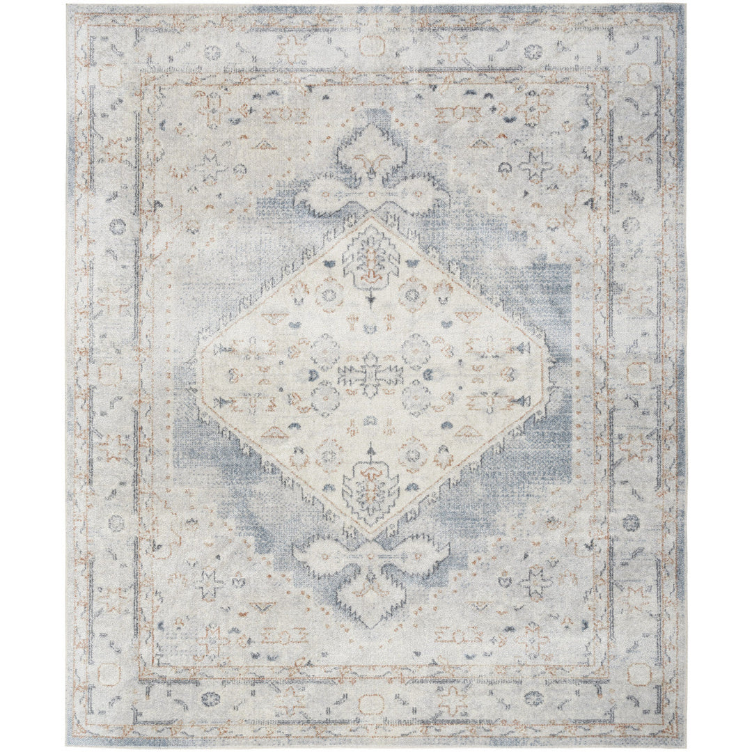 9 X 12 Light Blue Oriental Power Loom Distressed Area Rug Image 1