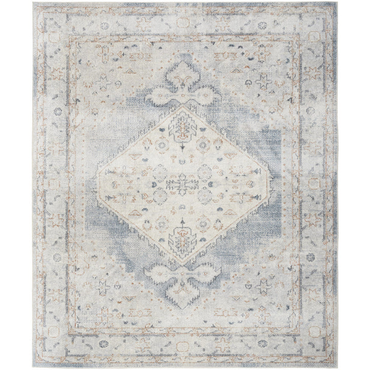 9 X 12 Light Blue Oriental Power Loom Distressed Area Rug Image 1