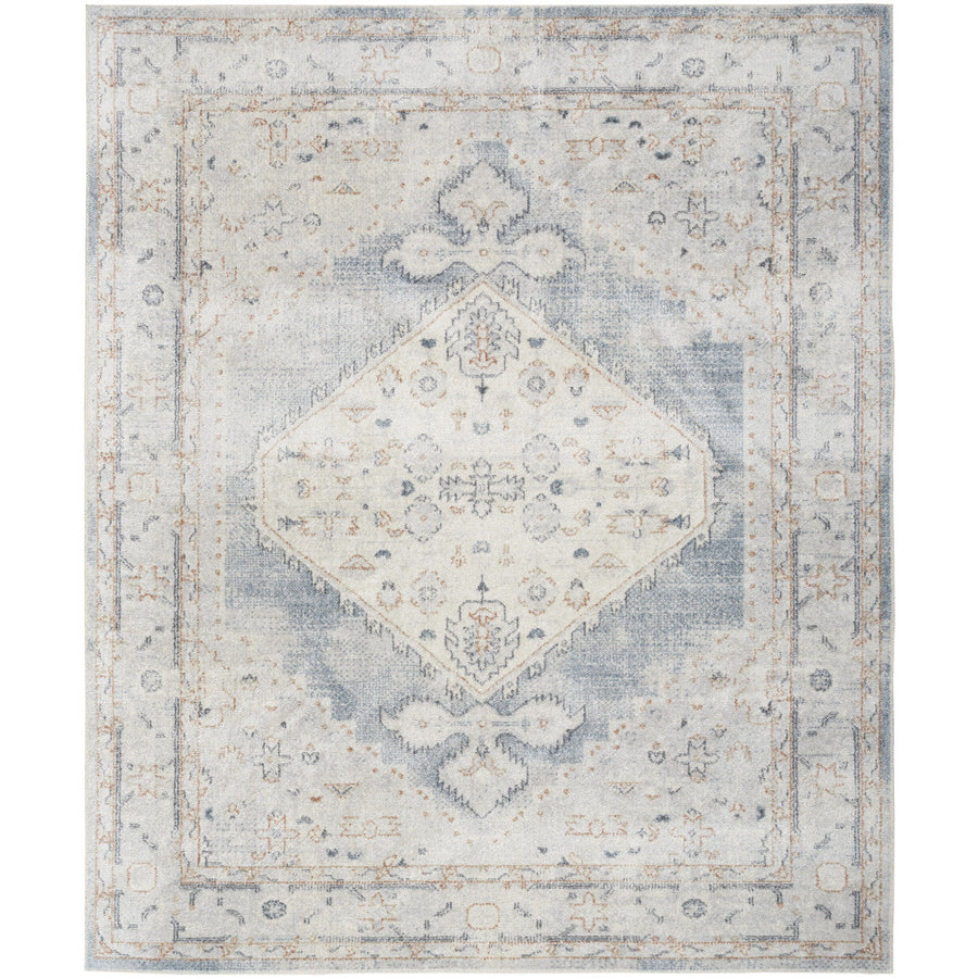 9 X 12 Light Blue Oriental Power Loom Distressed Area Rug Image 1