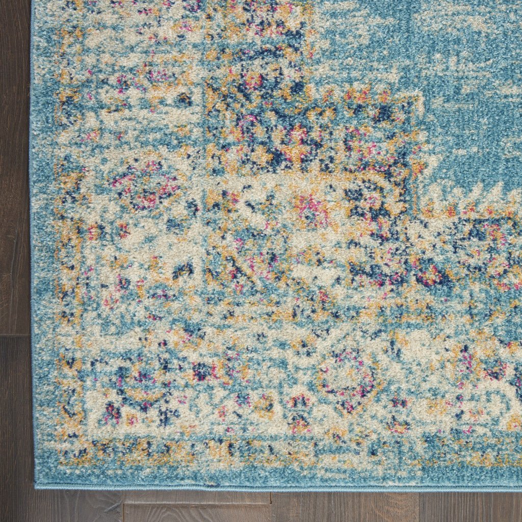 9 x 12 Light Blue Floral Power Loom Area Rug Image 3