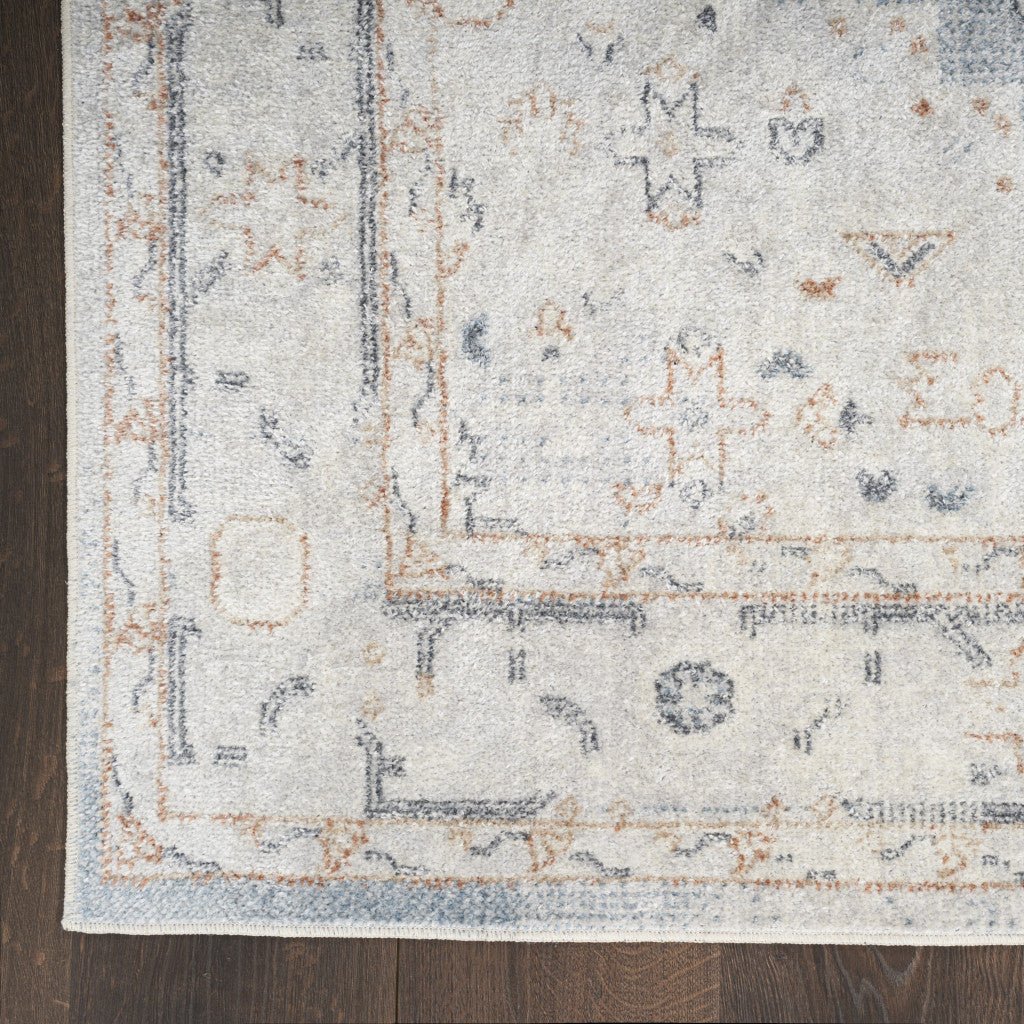 9 X 12 Light Blue Oriental Power Loom Distressed Area Rug Image 3