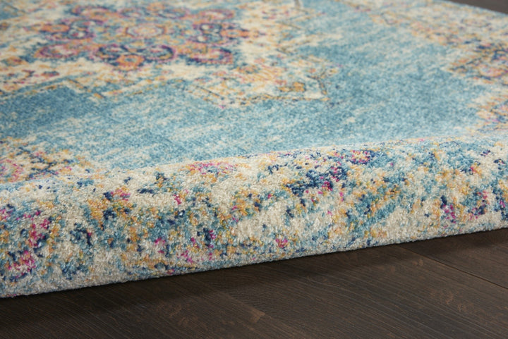 9 x 12 Light Blue Floral Power Loom Area Rug Image 4