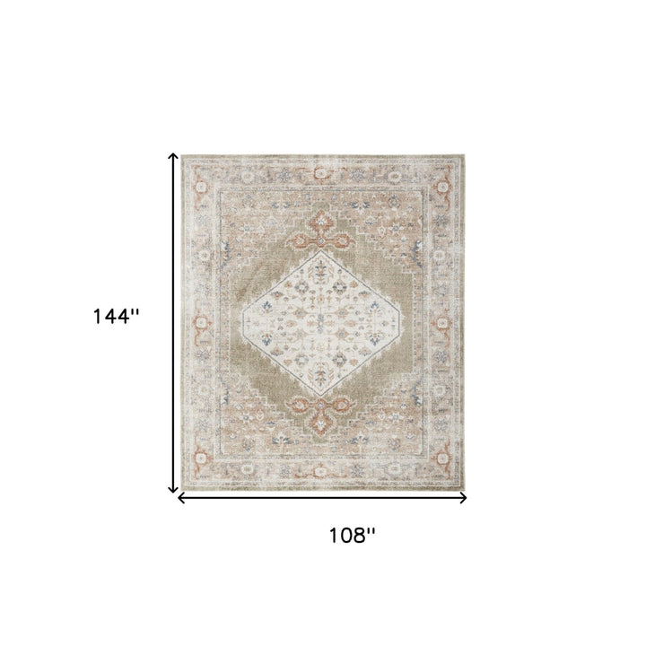 9 x 12 Khaki Oriental Power Loom Distressed Washable Area Rug Image 10