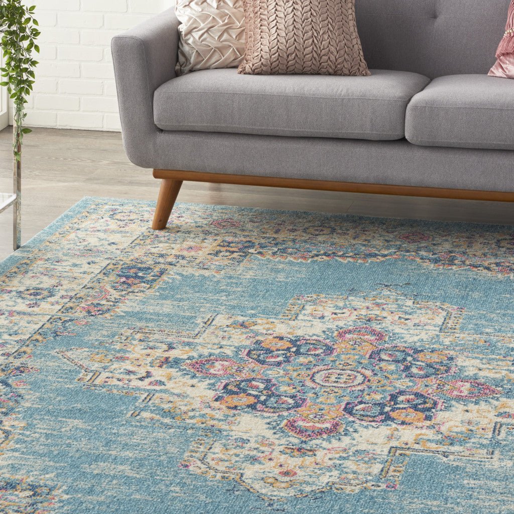 9 x 12 Light Blue Floral Power Loom Area Rug Image 7