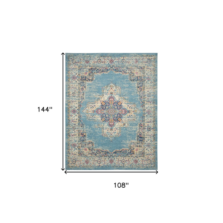 9 x 12 Light Blue Floral Power Loom Area Rug Image 9