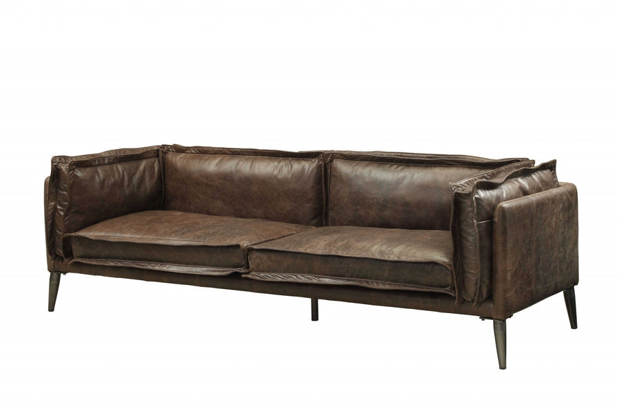 94" Chocolate Top Grain Leather Sofa With Dark Brown Legs Image 1