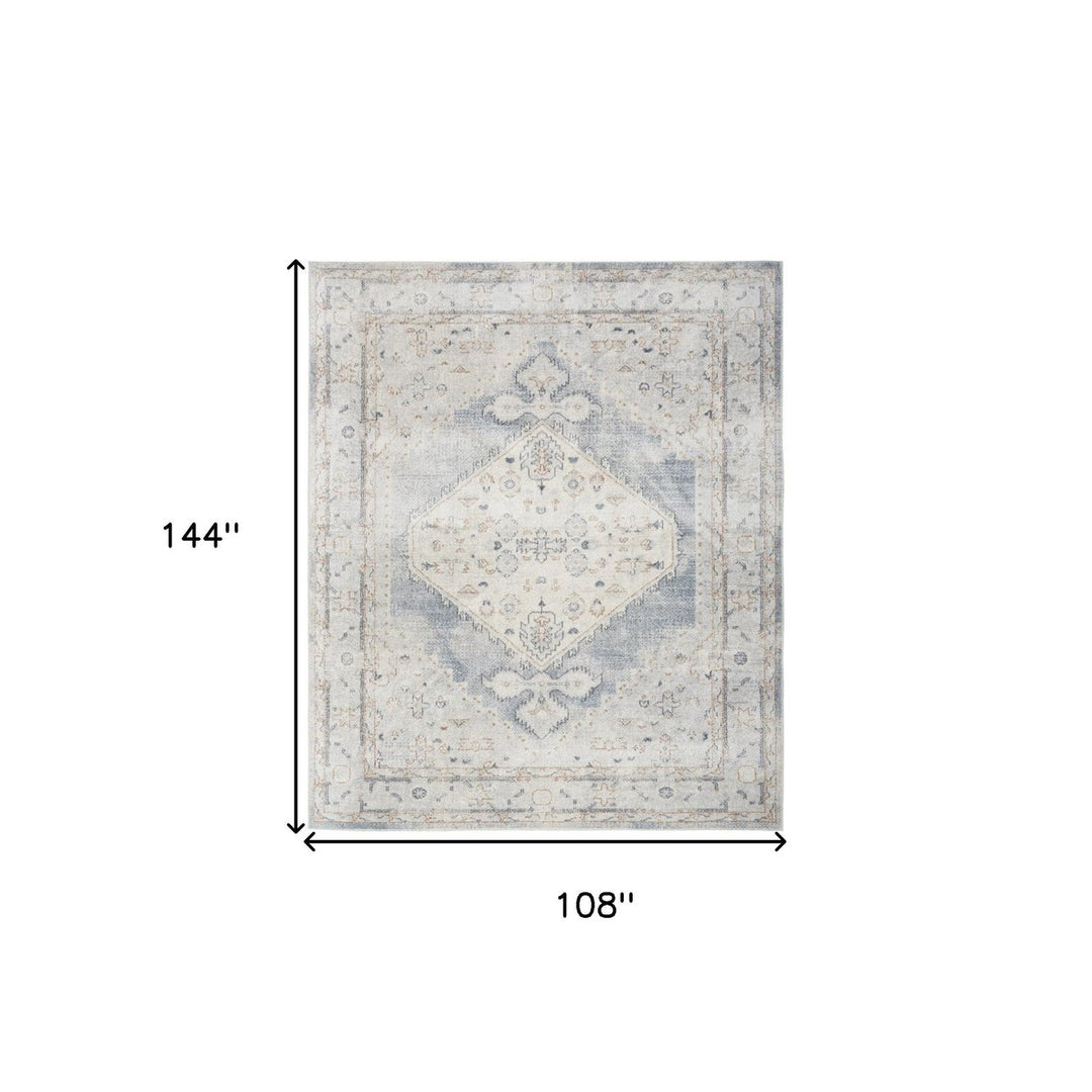 9 X 12 Light Blue Oriental Power Loom Distressed Area Rug Image 10