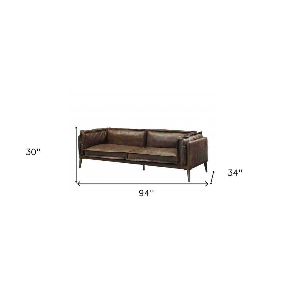 94" Chocolate Top Grain Leather Sofa With Dark Brown Legs Image 2